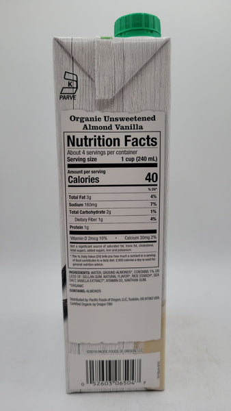 Organic Unsweetened Vanilla Almond Beverage